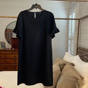 Ann Taylor Black Shift Dress with Ruffled Sleeves